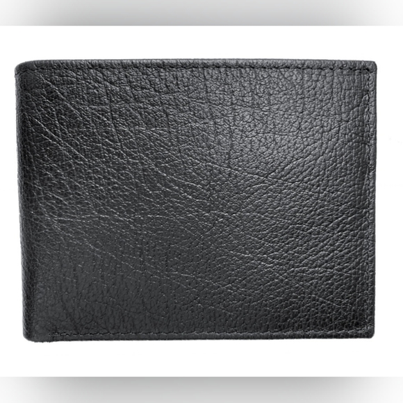 NWT George Men's Genuine American Bison Leather Black Bi-fold Wallet - Picture 2 of 6